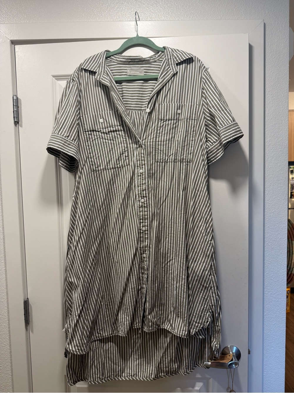 Everlane cottone striped Short-Sleeve Shirt Dress - Gray/White